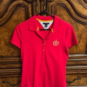 Tommy Hilfiger Bright Red Polo with Gold Crest Size M